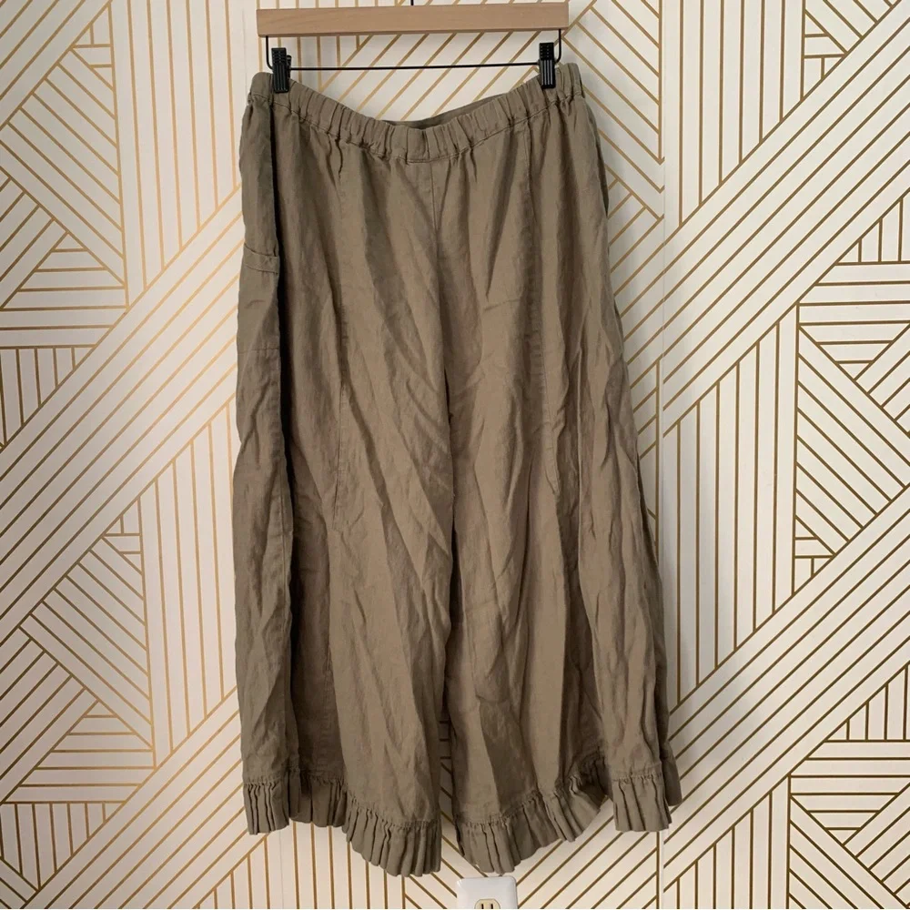 Heart’s Desire by Mary Grace Garbo Lagenlook Wide Leg Ruffle Bottom Linen Pant L - Picture 7 of 9
